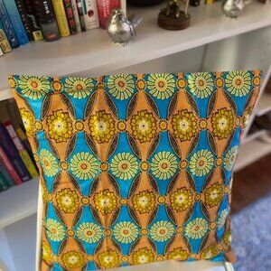 LC By JIDS Golden Pillow cover with geometric design-Golden, Blue and Yellow